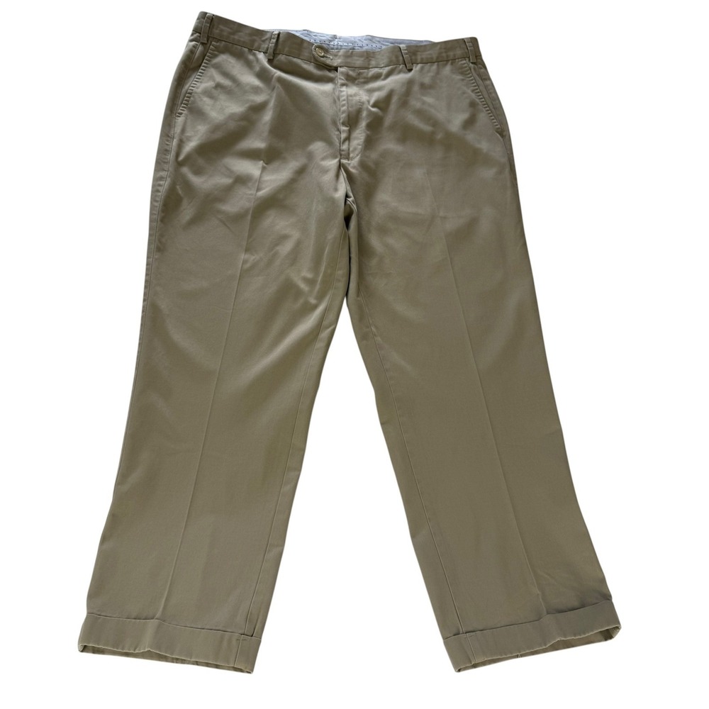 Peter Millar Mens Khaki Chino Trousers Flat Front Cuffed Tan Pants Size 40x28